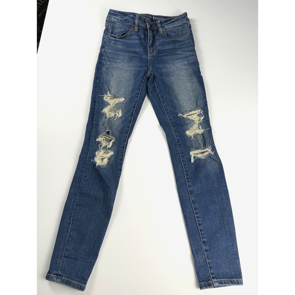 American Eagle Next Level Stretch Jeans Womens 2 Short Ripped Skinny